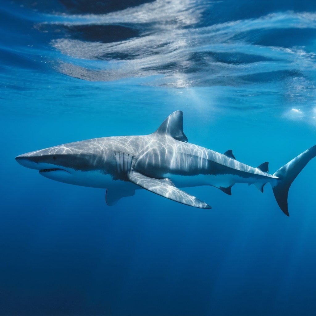 Большая акула плывет под водой