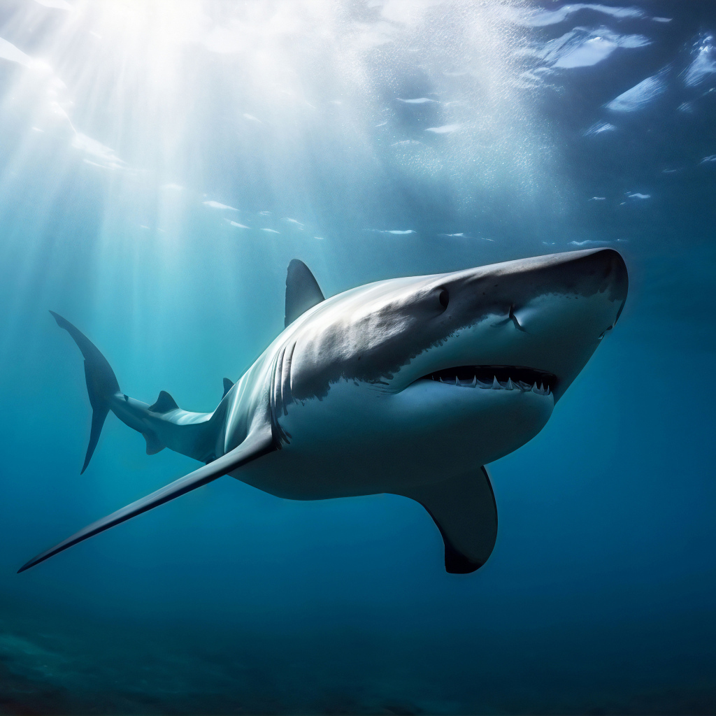 Большая хищная акула под водой 