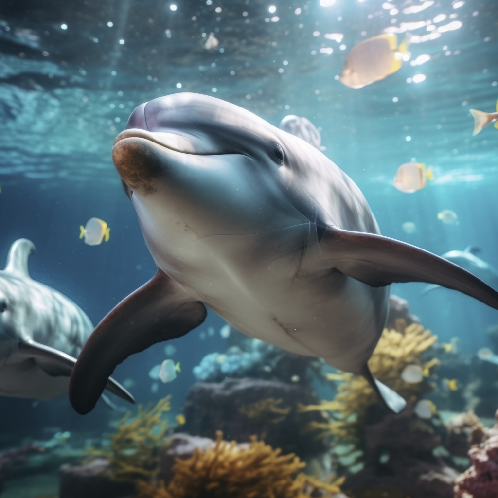 Дельфины и рыбы под водой