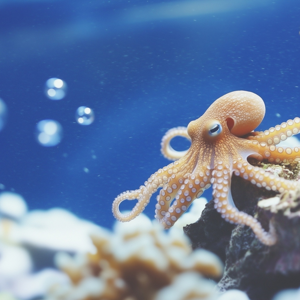 Осьминог у камня под водой