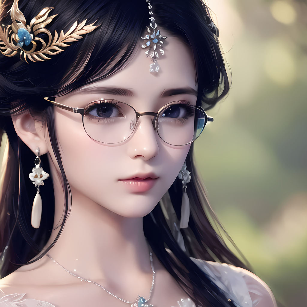 Девушка аниме в очках с украшениями на голове