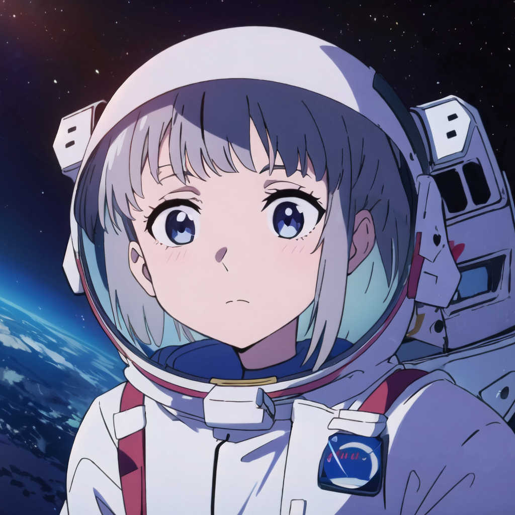 Испуганная девушка аниме в космосе