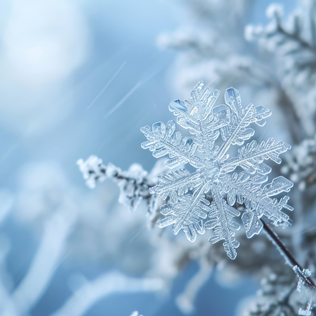 Снежинка на ветке макросъемка