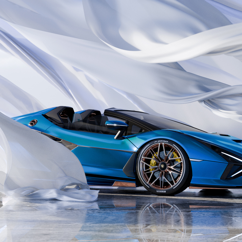 Голубой автомобиль Lamborghini Sián Roadster