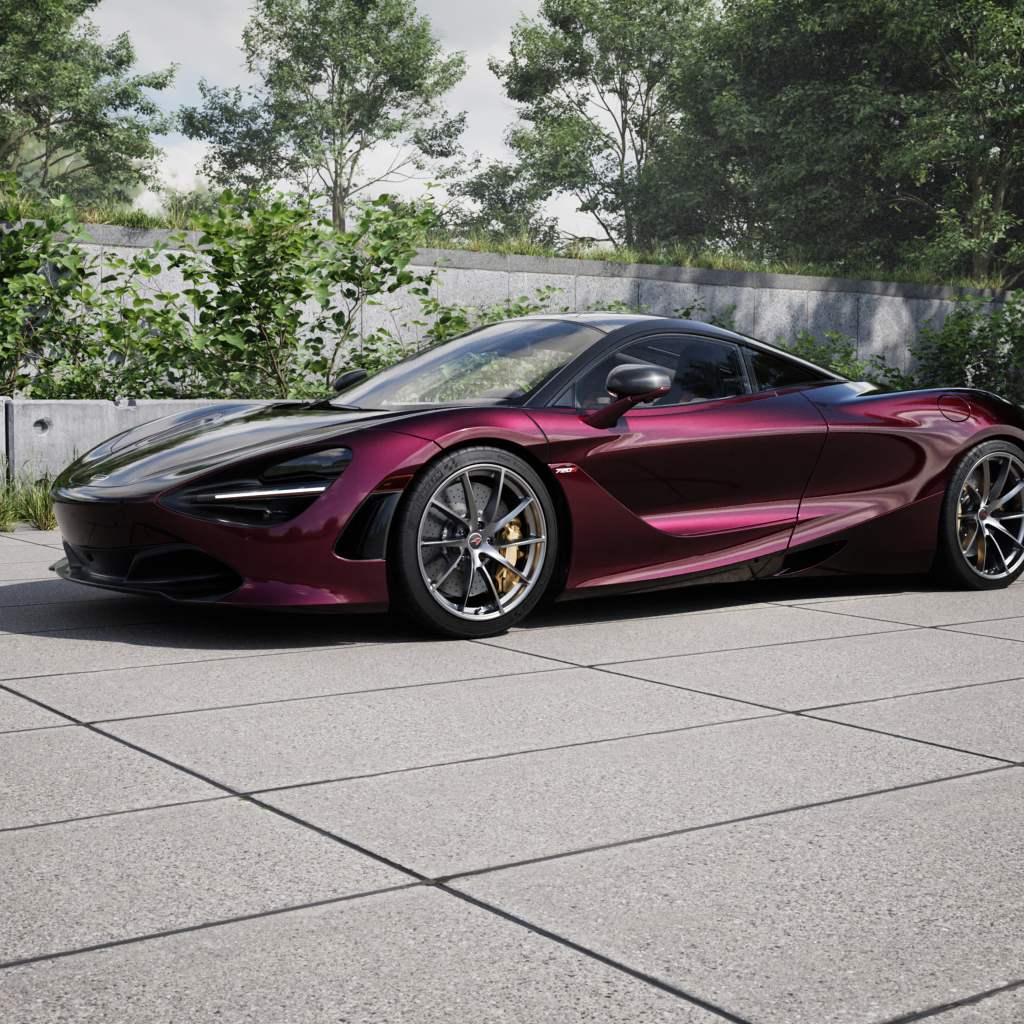 Бордовый автомобиль McLaren 720S