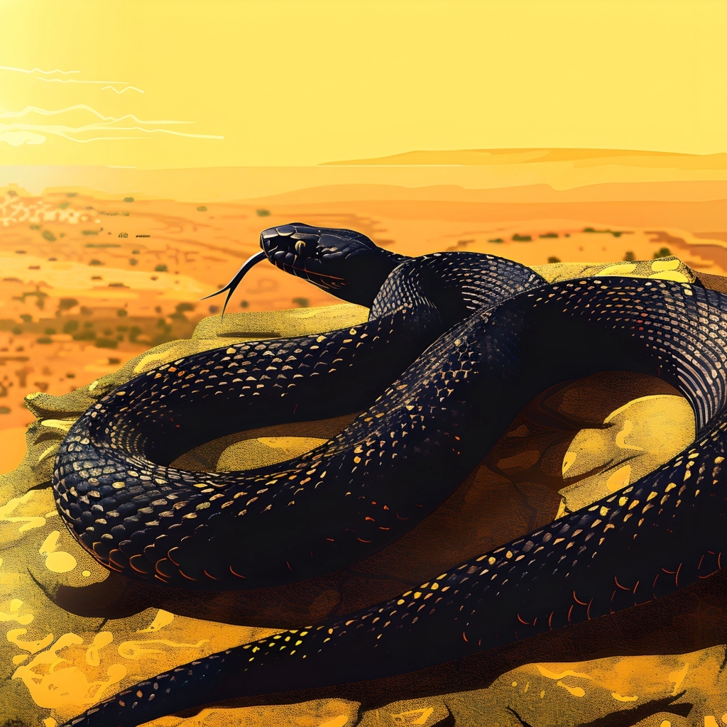 Черная нарисованная змея на камне