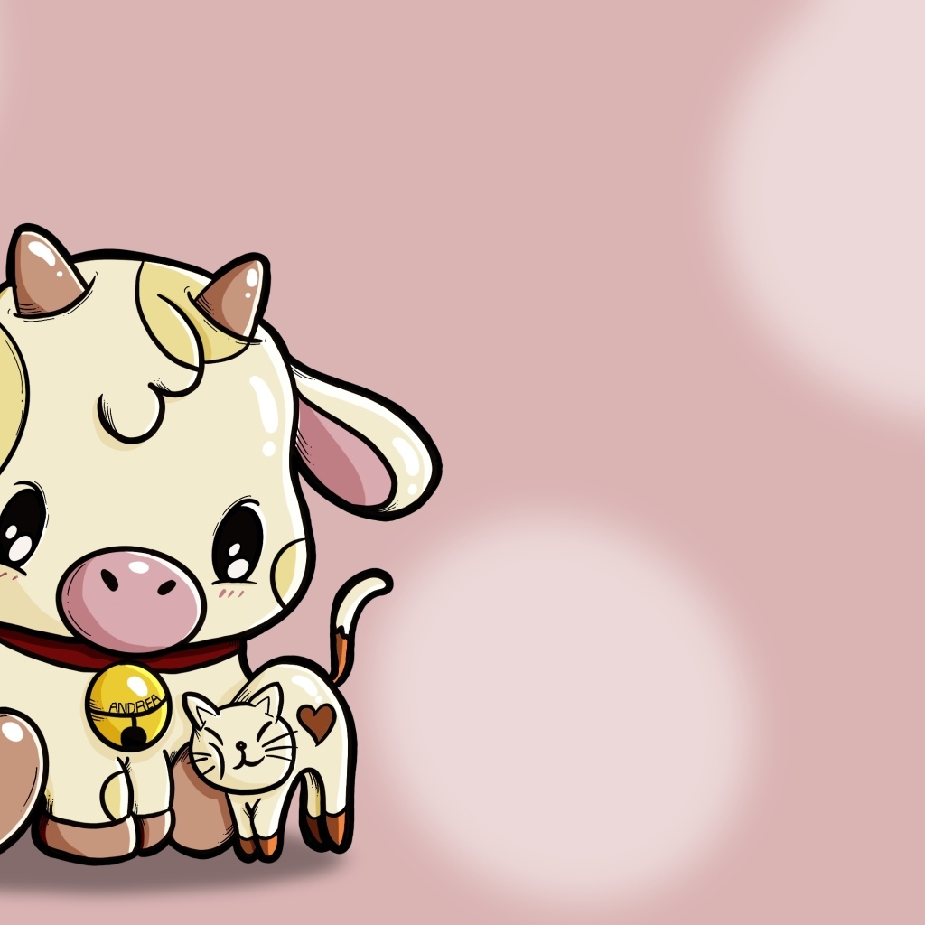 Нарисованный теленок с кошкой