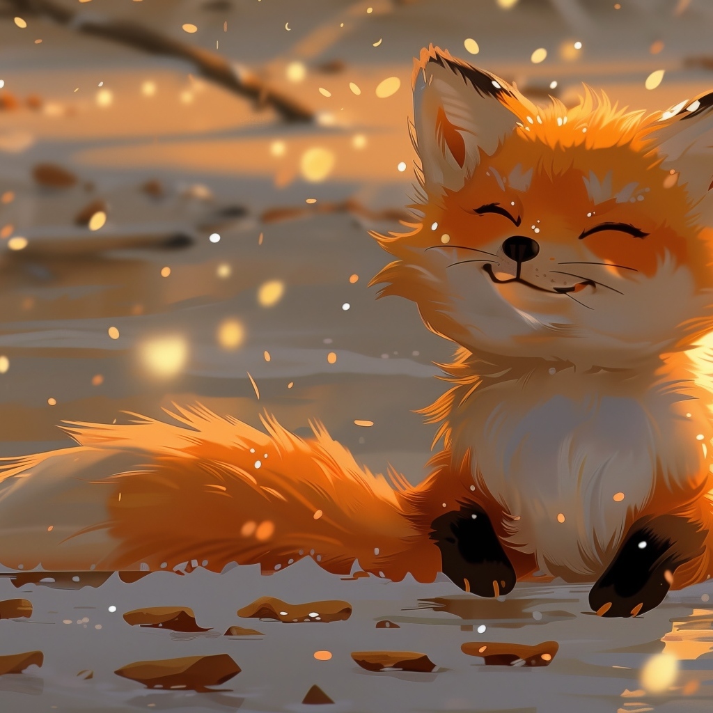 Нарисованный рыжий лисенок с чашкой