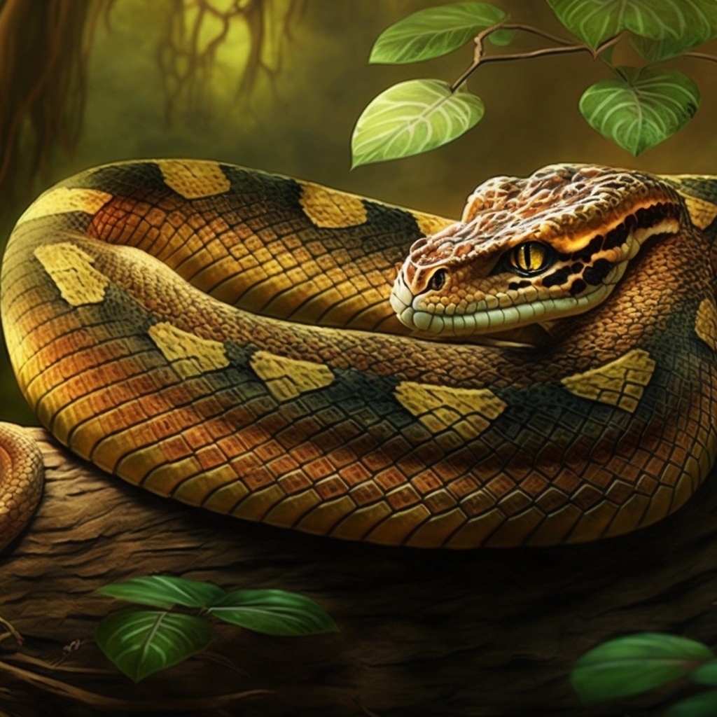 Нарисованная змея на ветке дерева