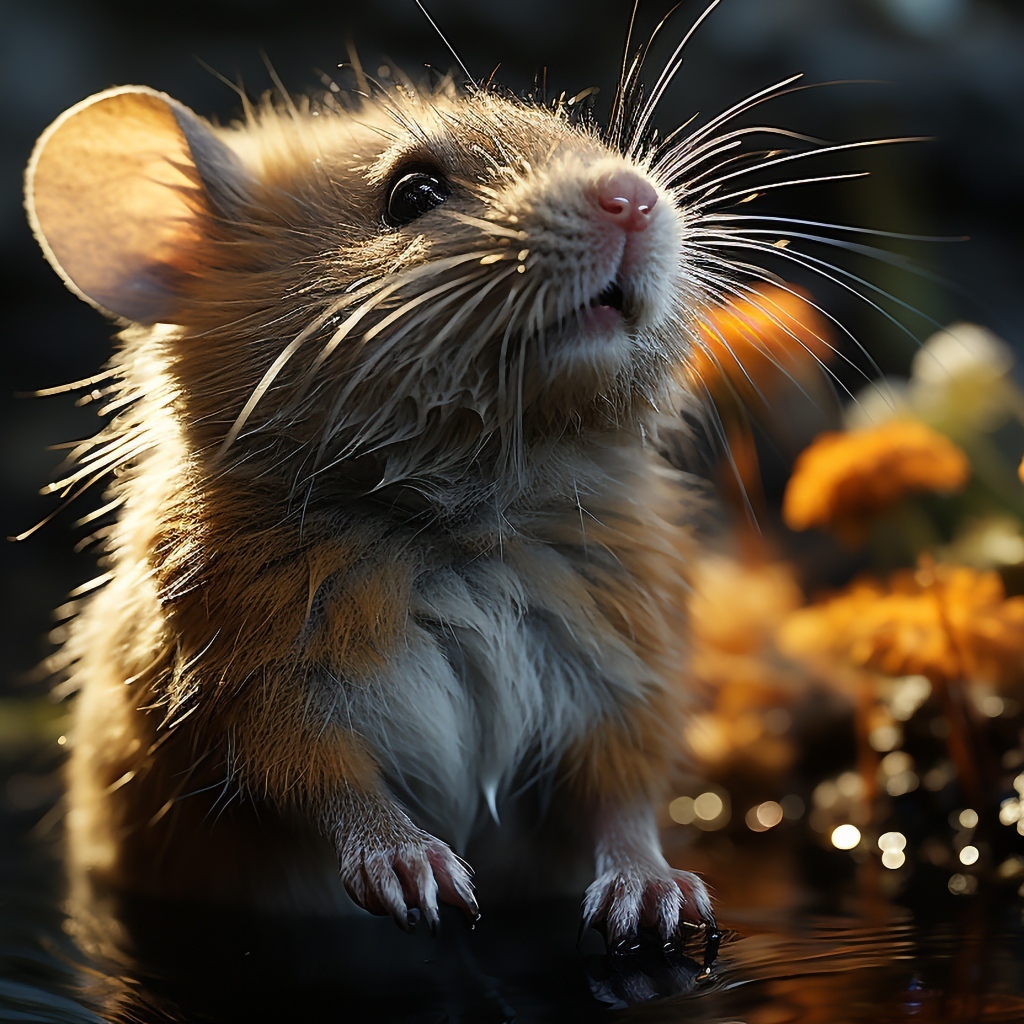 Маленький мышонок в мокрой траве