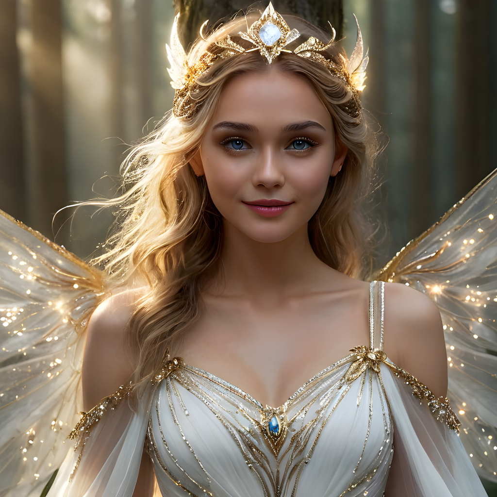 Девушка фея с крыльями в красивом платье