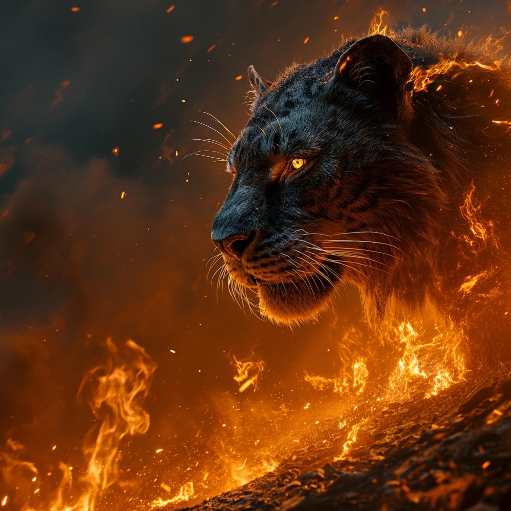 Огненный тигр в раскаленной лаве 