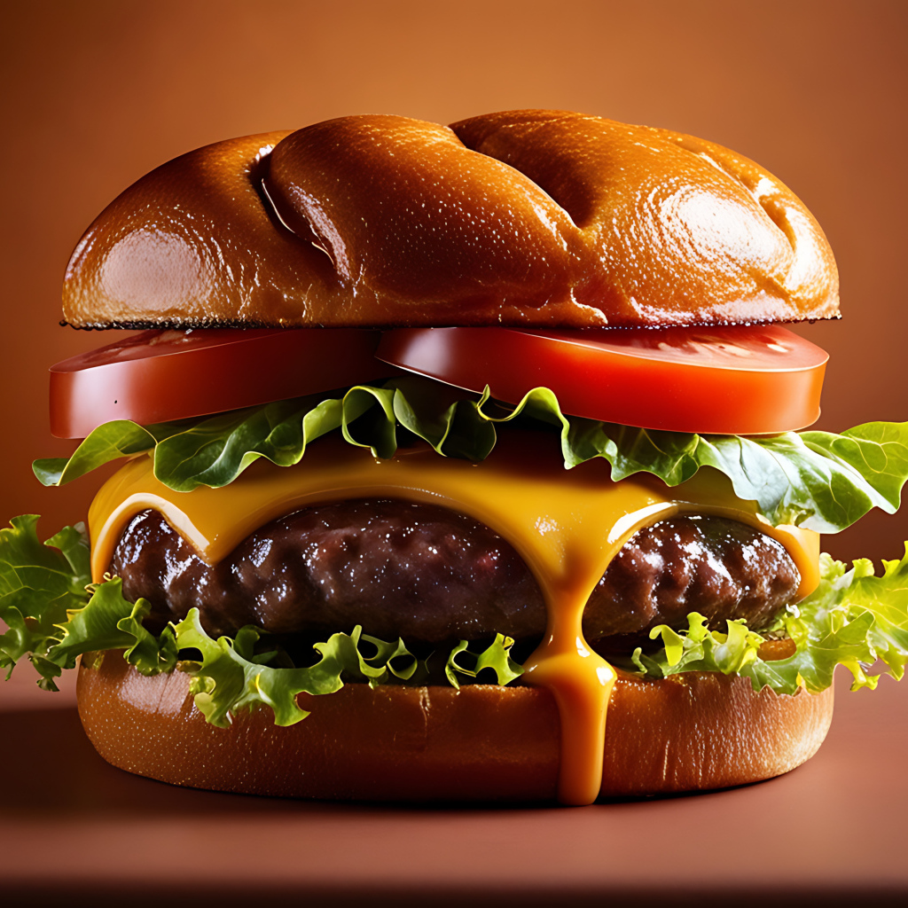 Большой сытный чизбургер на столе