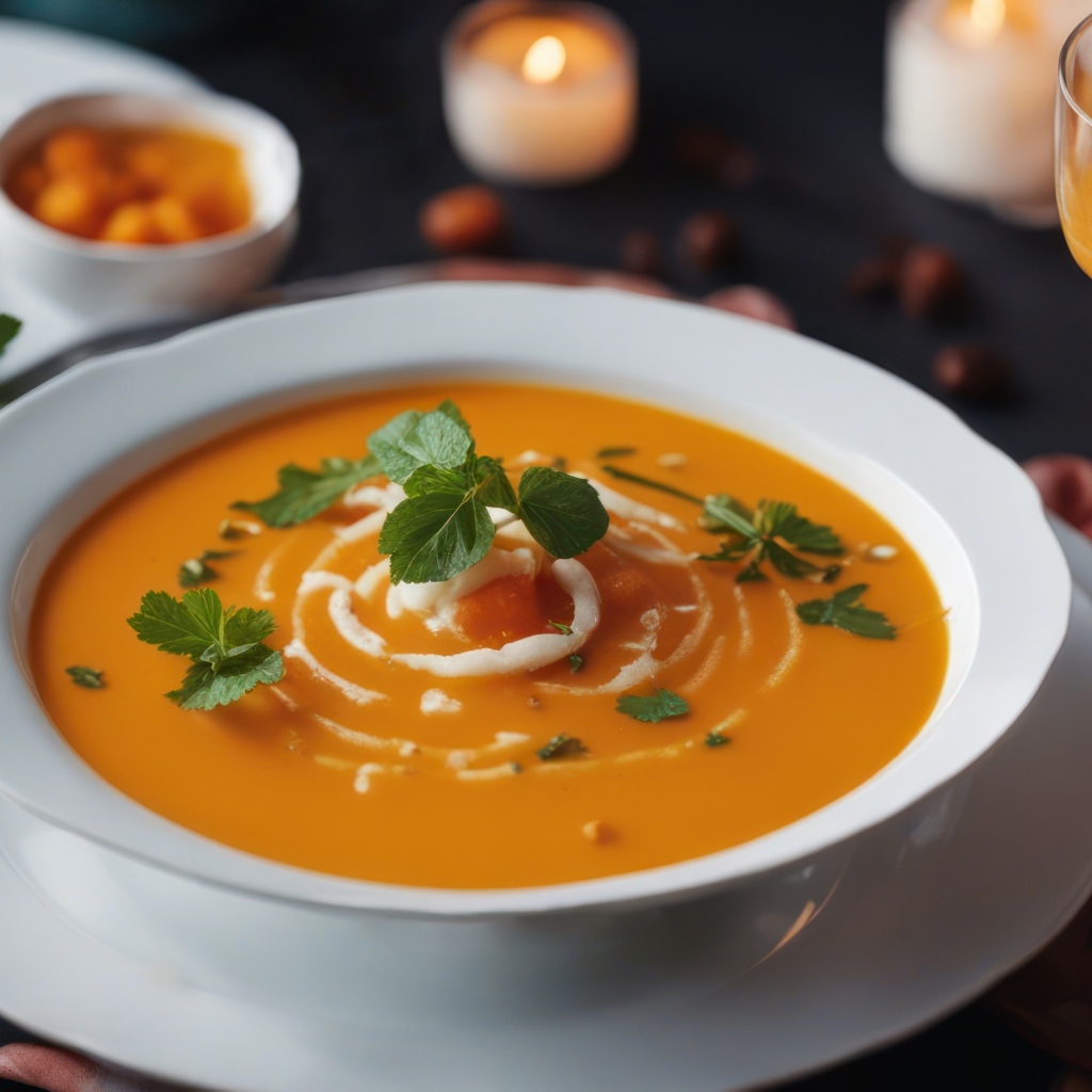 Тыквенный суп пюре с гренками на столе