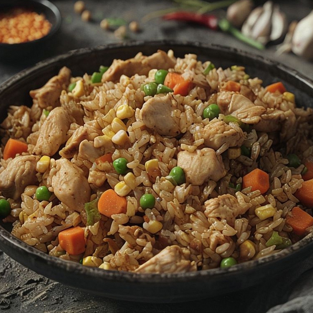 Рис с курицей в сковороде