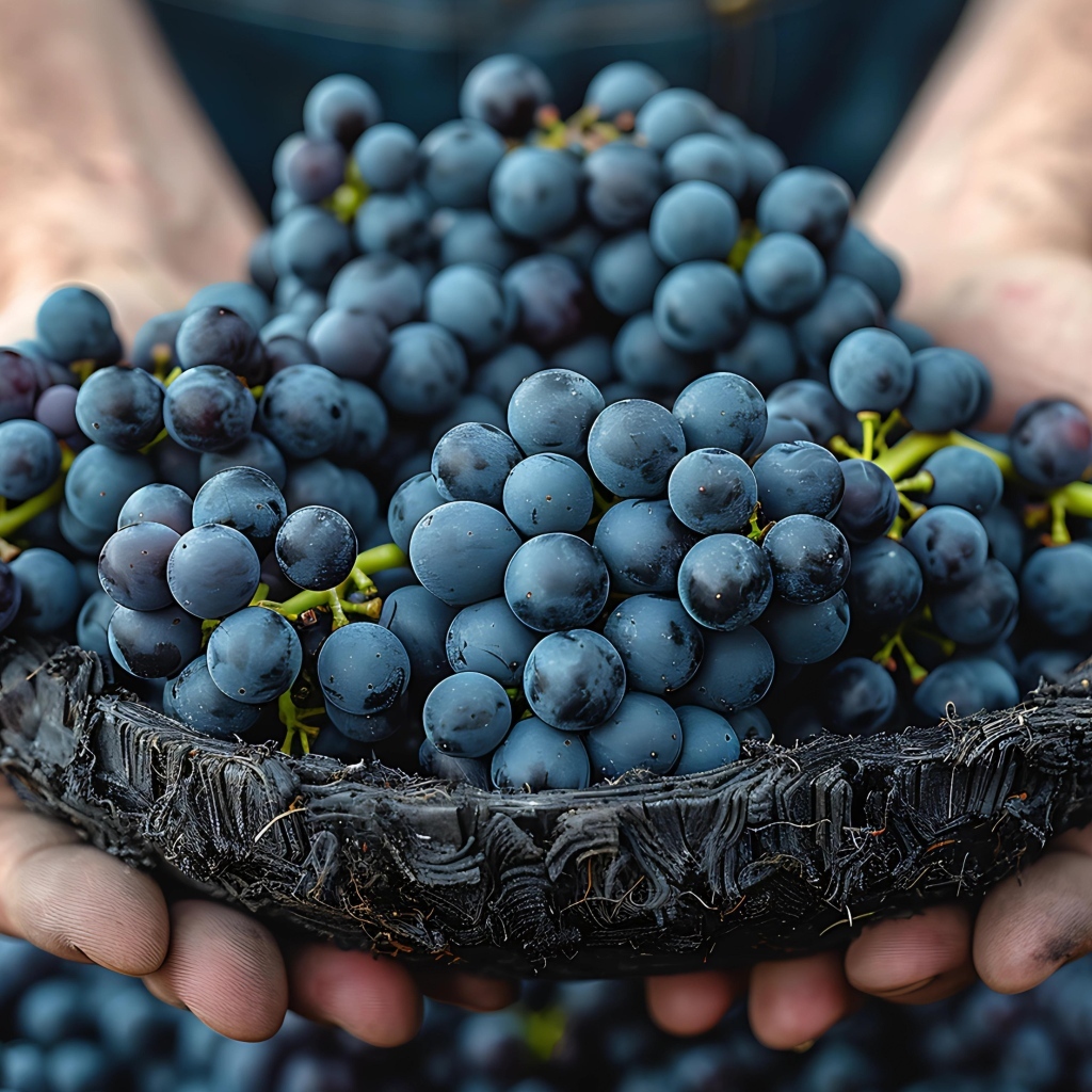 Гроздья синего винограда в руках 