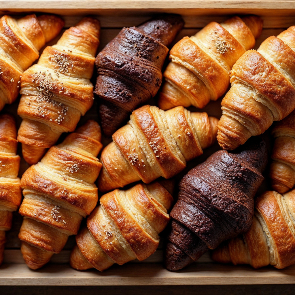 Ящик свежих ароматных круассанов