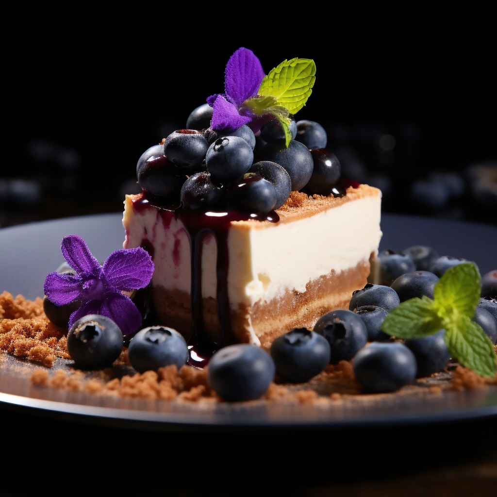 Кусок пирога с ягодами черники и листьями мяты