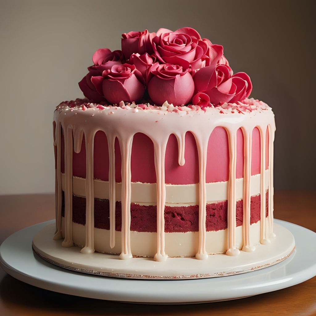 Красивый торт с кремовыми розами на тарелке