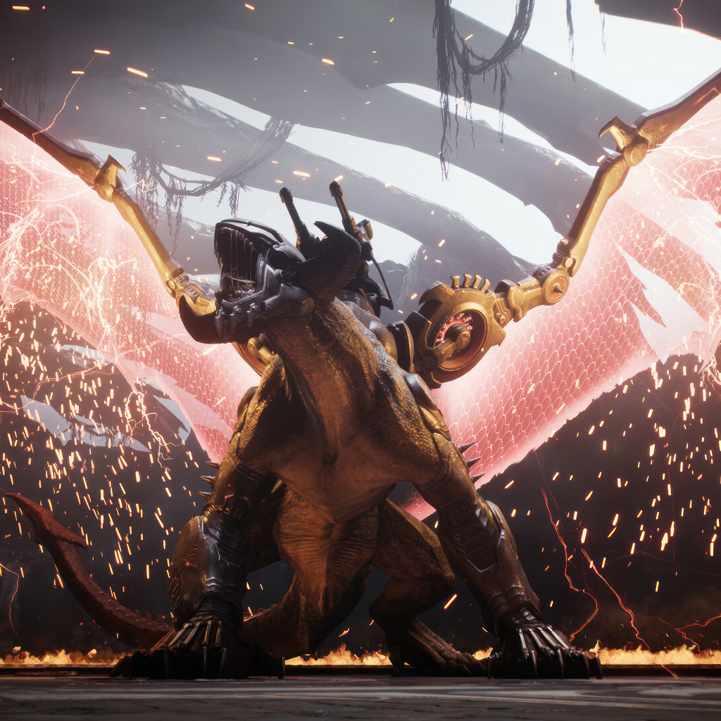 Сражение с драконом в компьютерной игре Doom: The Dark Ages, 2025