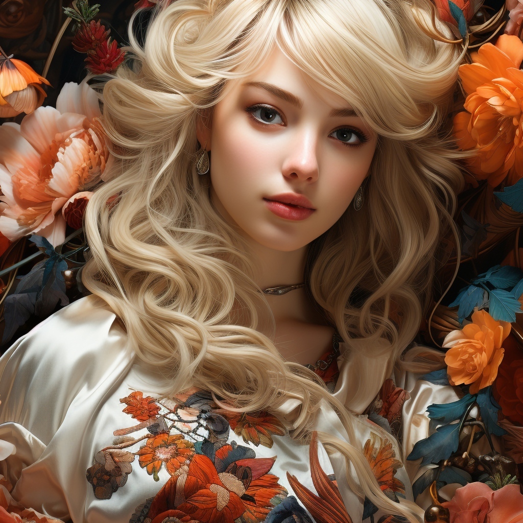 Красивая девушка блондинка в цветах