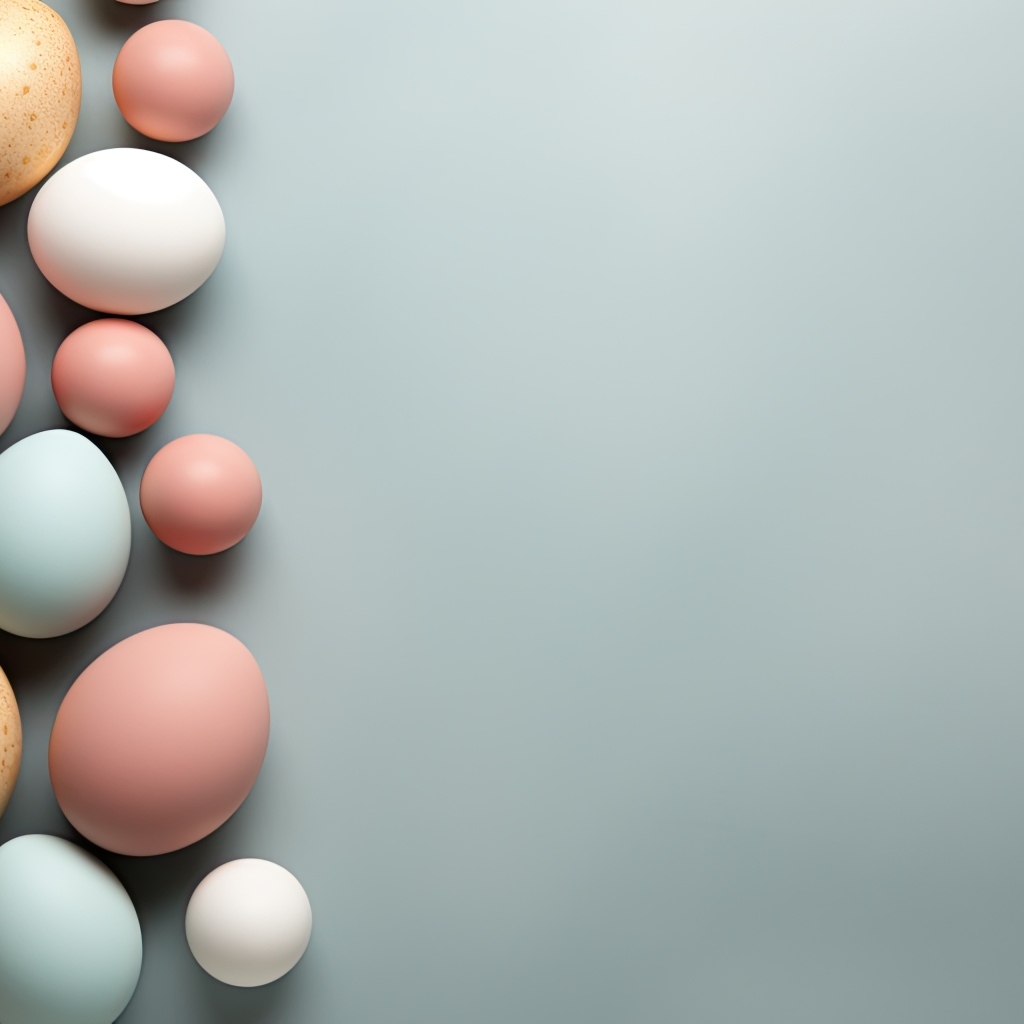 Много разноцветных яиц на сером фоне
