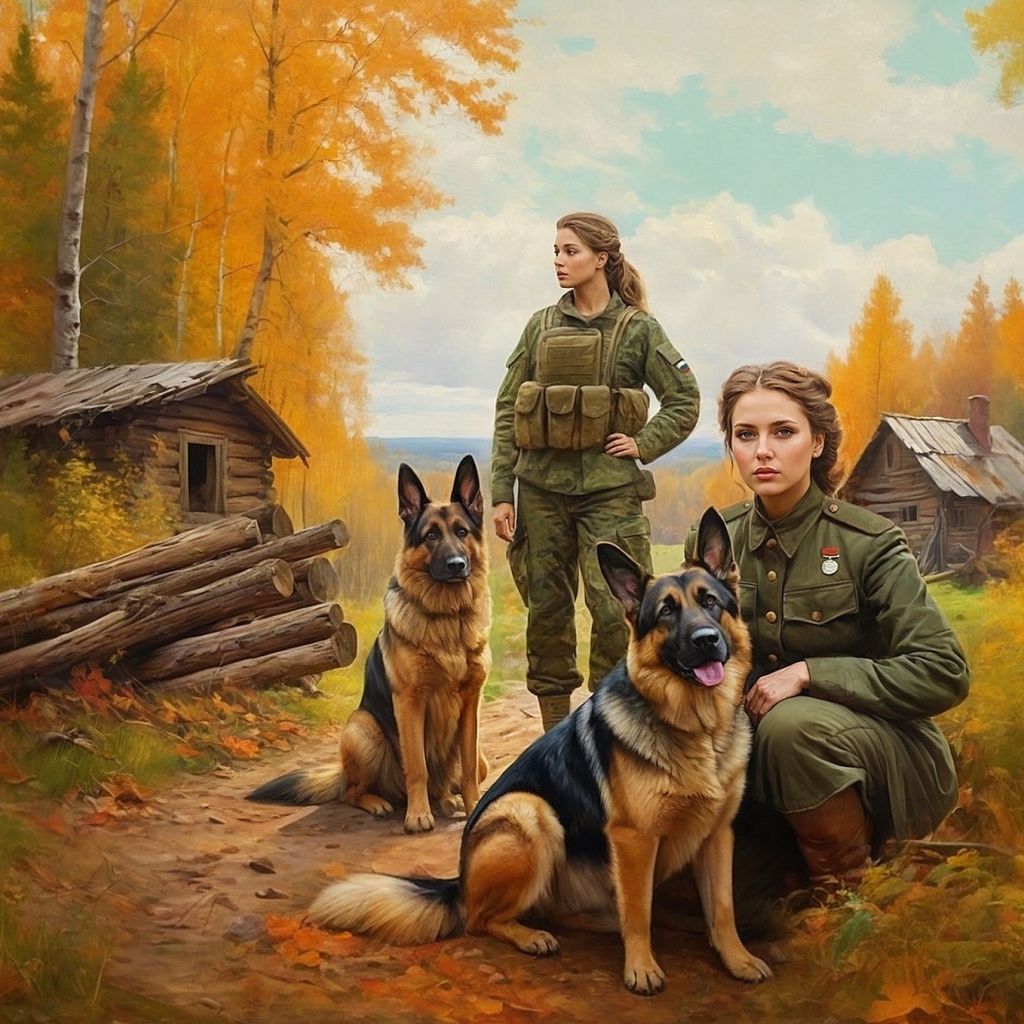 Девушки военные с овчарками