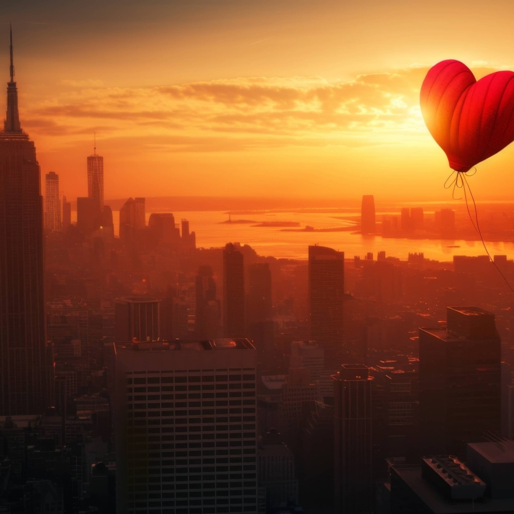 Шар в форме сердца летает над городом