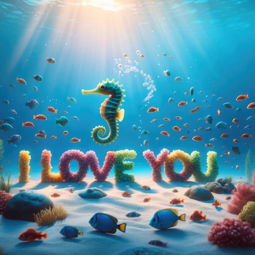 Надпись под водой Я тебя люблю