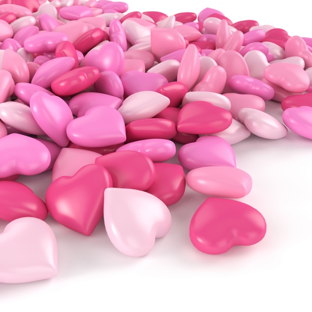 Много розовых сердечек на белом фоне