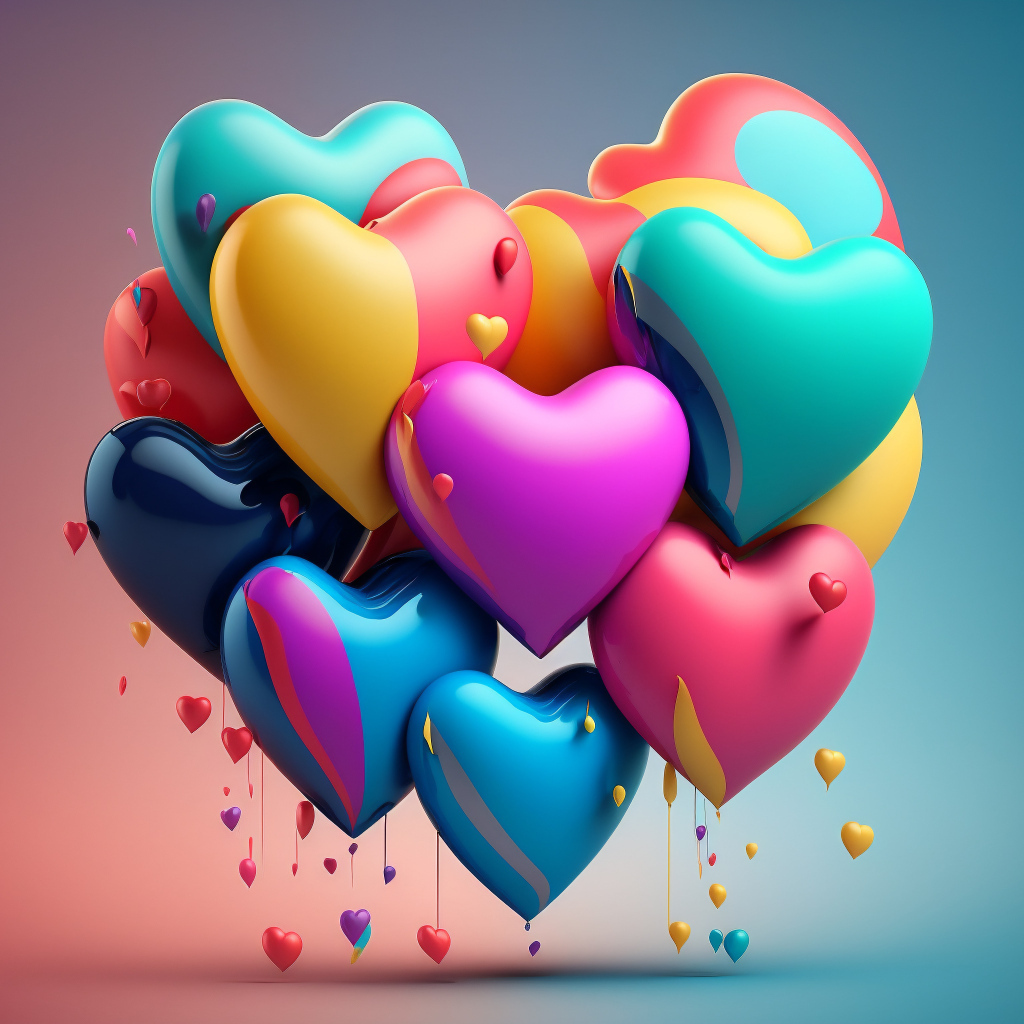 Разноцветные сердечки с краской