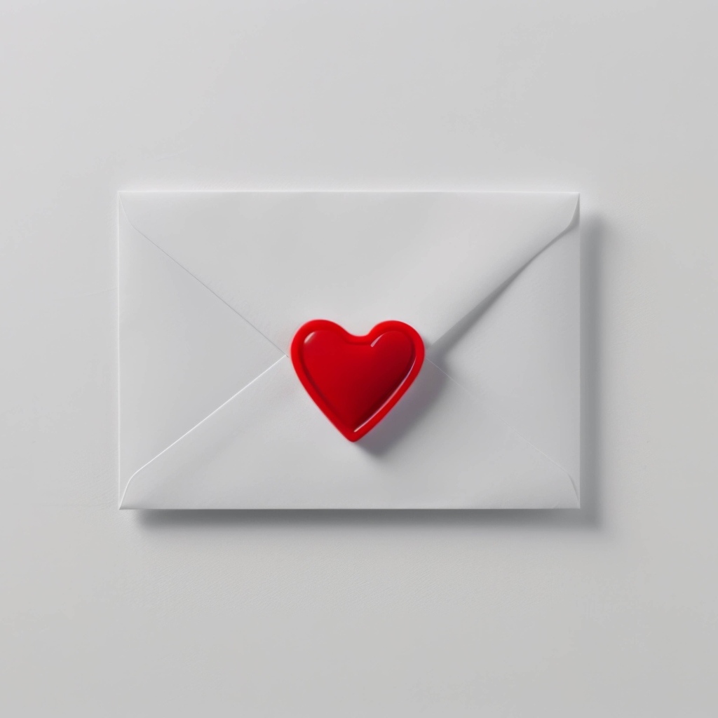 Белый конверт с красным сердечком