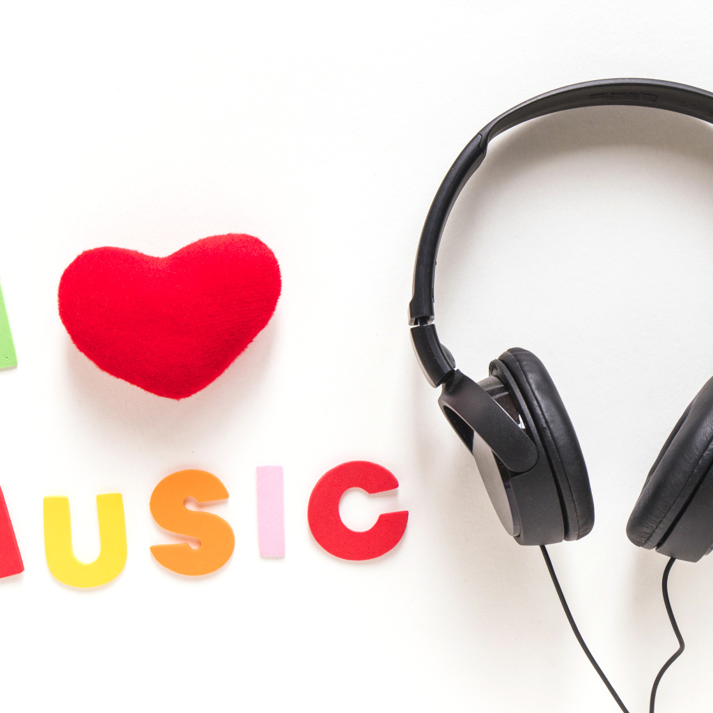 Черные наушники с надписью я люблю музыку