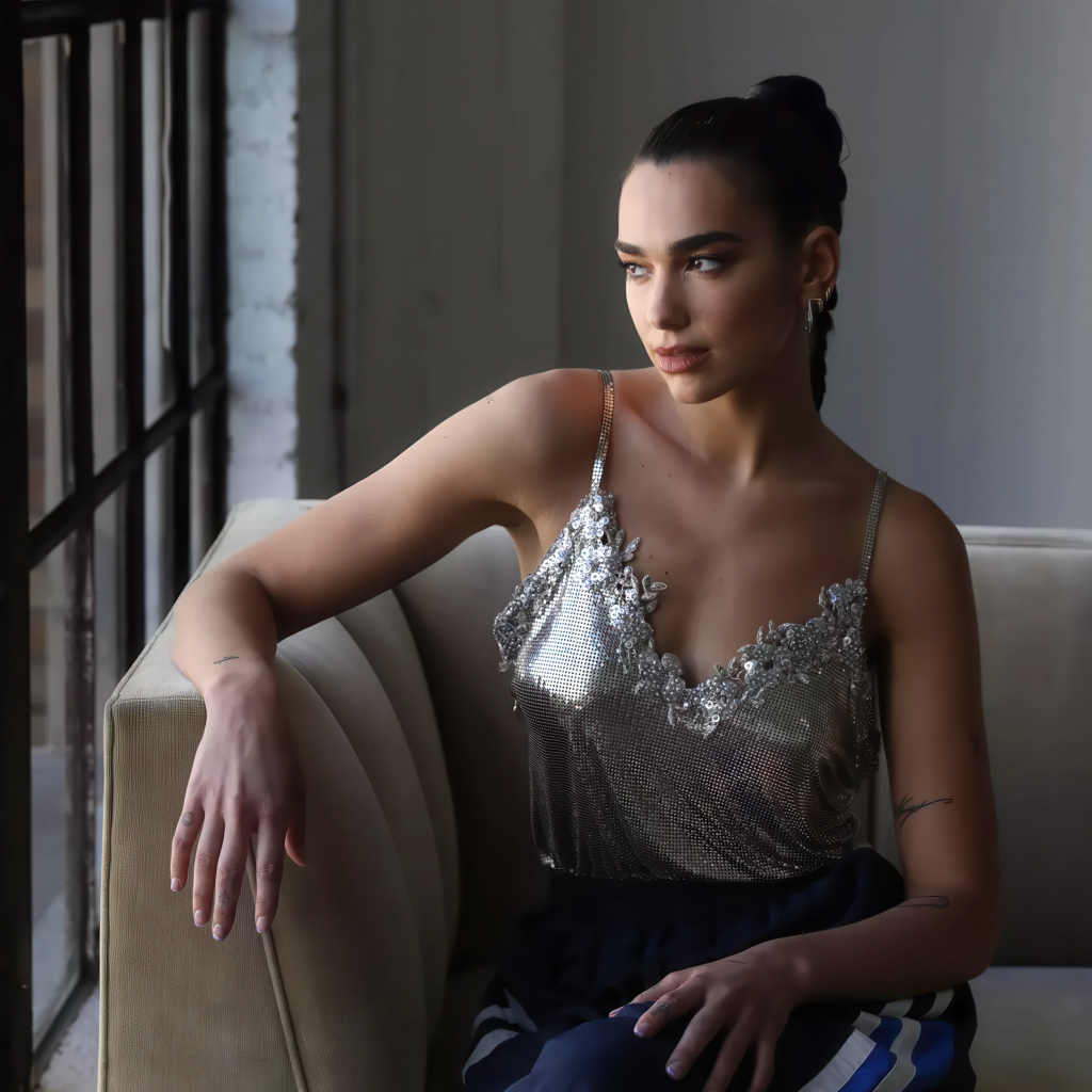 Певица Дуа Липа сидит у окна