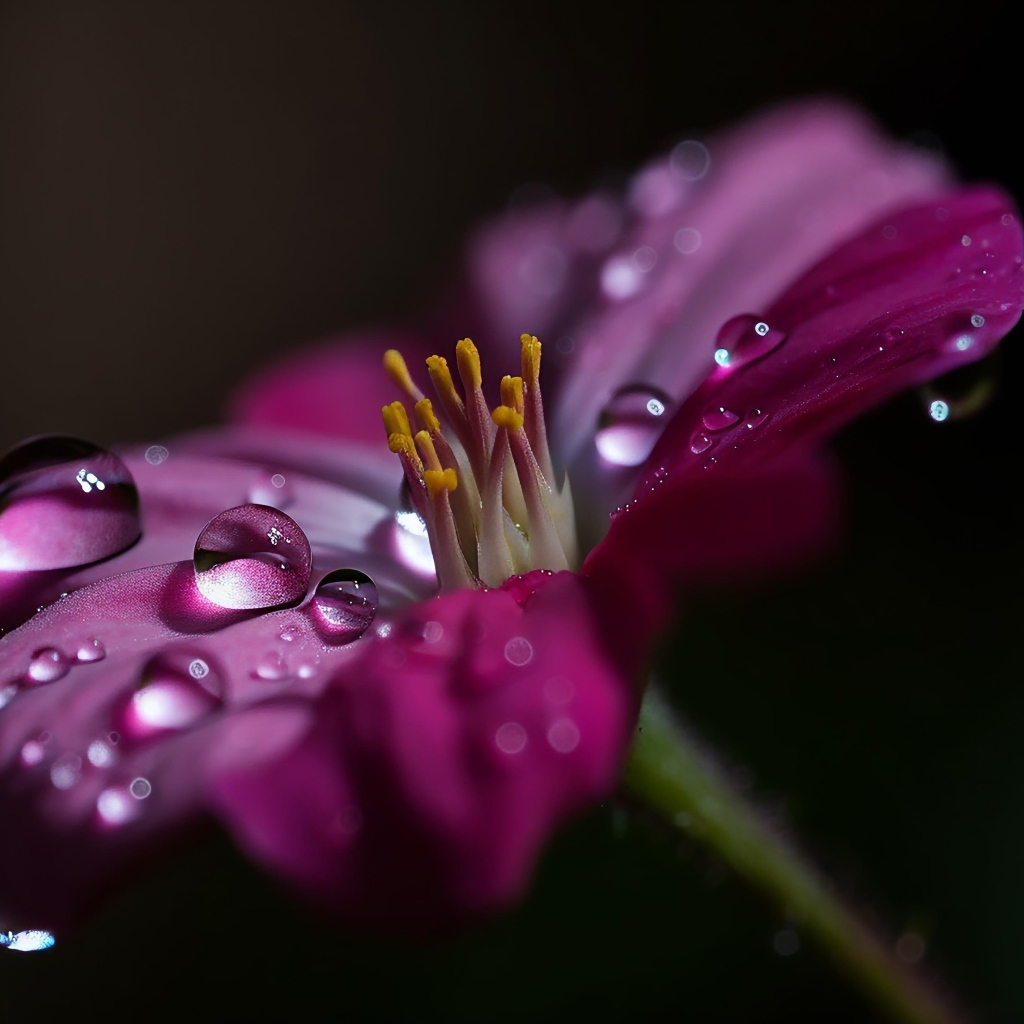 Сиреневый цветок с каплями воды крупным планом