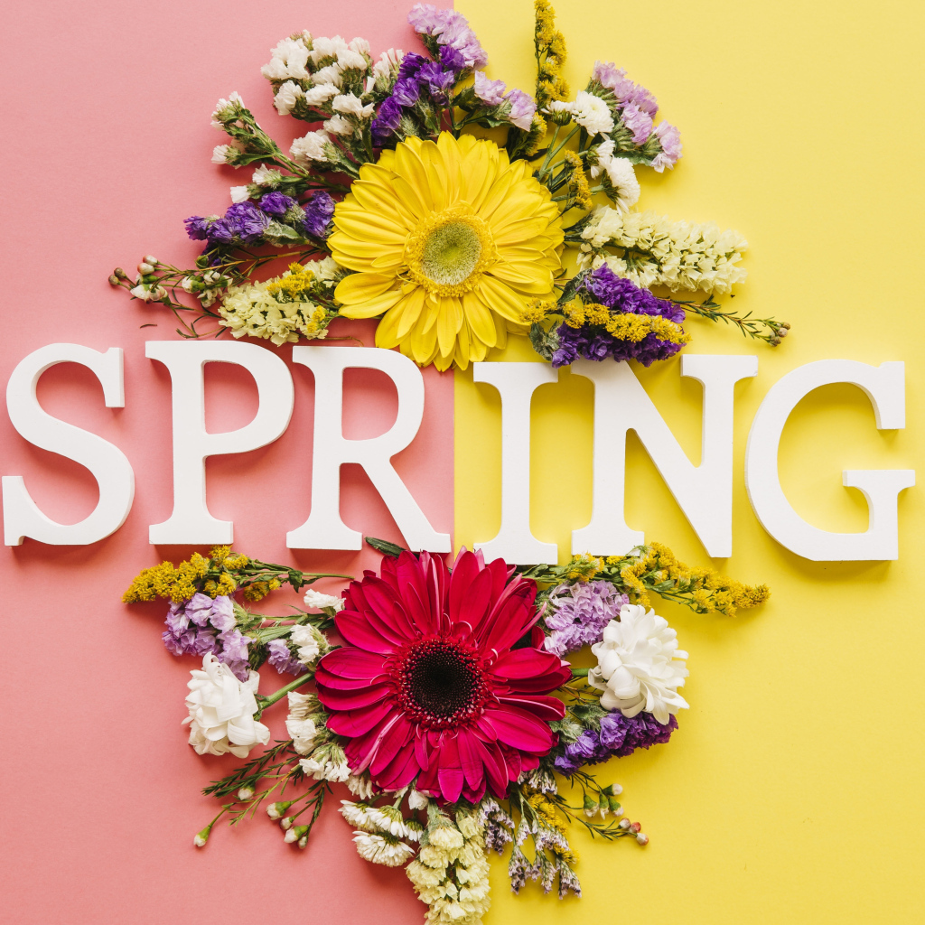 Надпись Весна с цветами