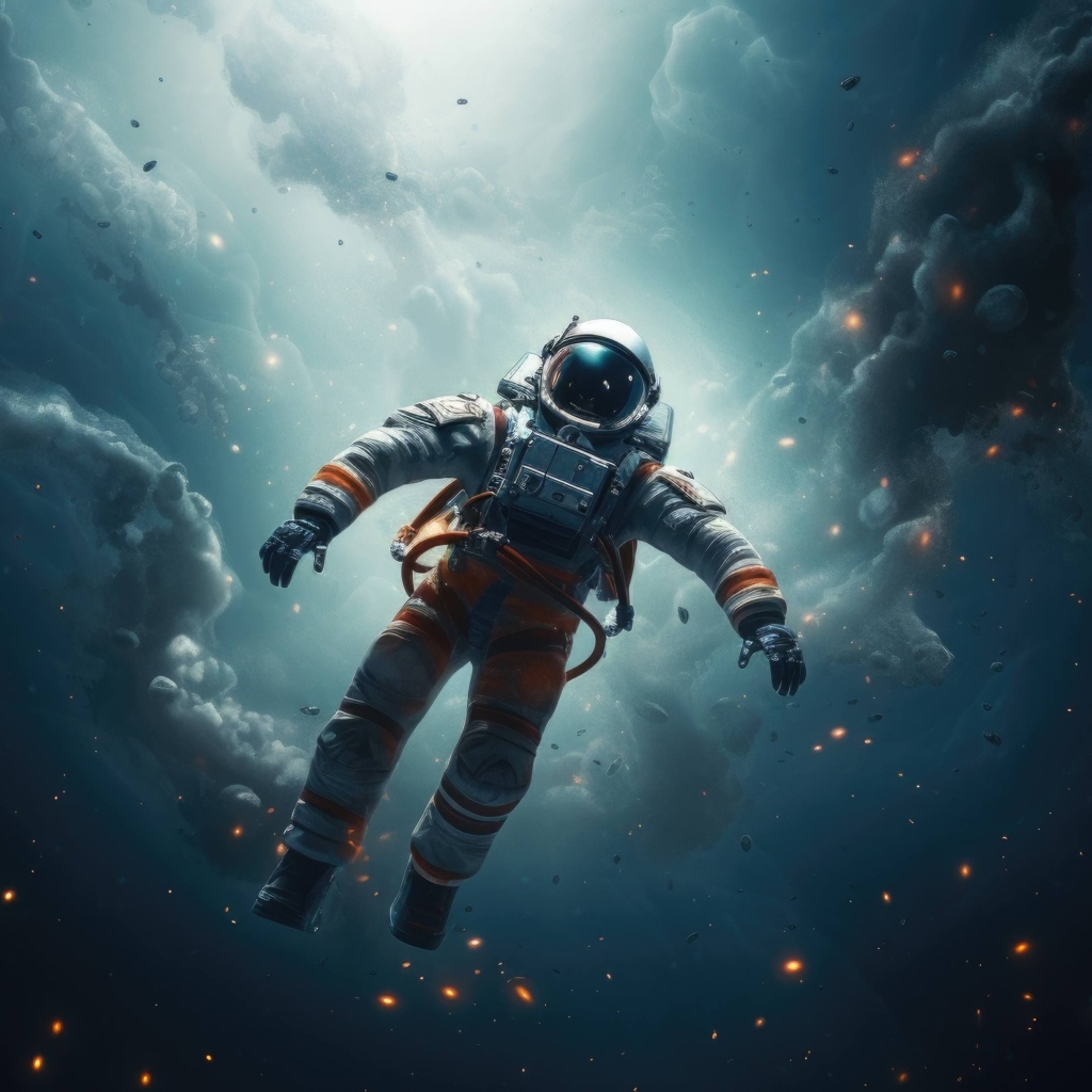 Астронавт летает в открытом космосе