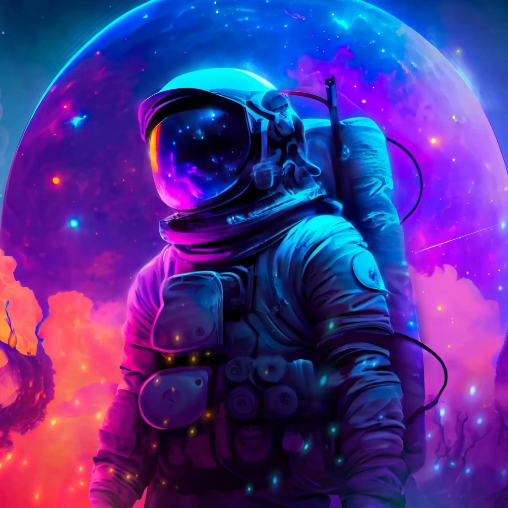 Астронавт на фоне планеты, арт