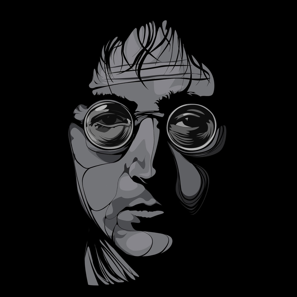 Нарисованный Джон Леннон на черном фоне