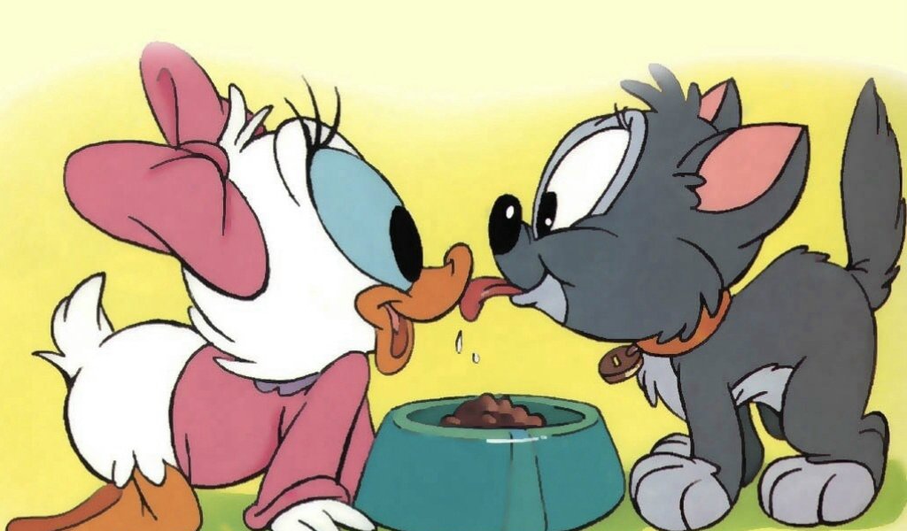 утка целует кота