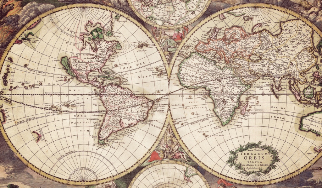 Карта Мира с гравюрами