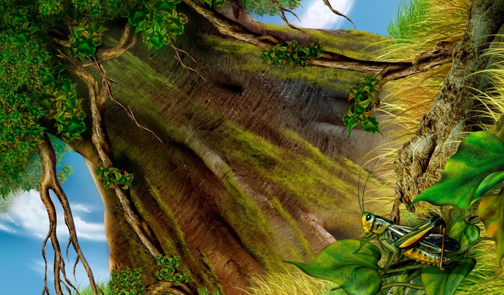 Кузнечик под деревом