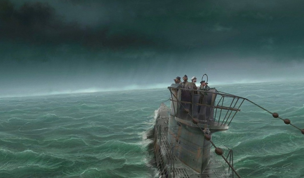 Подводная лодка во время шторма