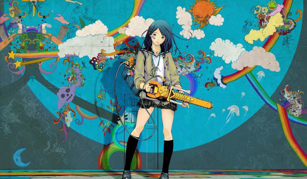 Школьница с бензопилой