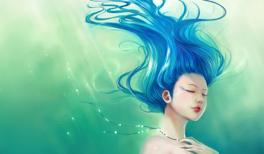 Девушка с синими волосами