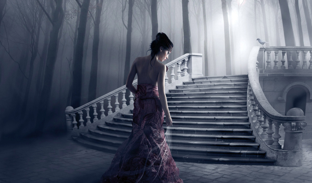 Девушка в темном саду