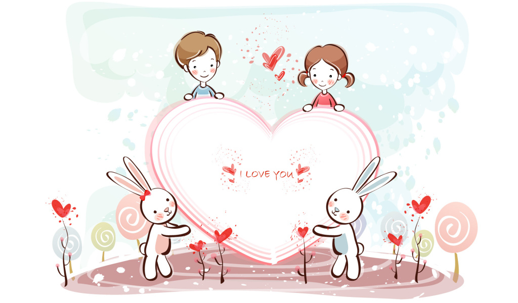 Дети и зайчики День Св. Валентина