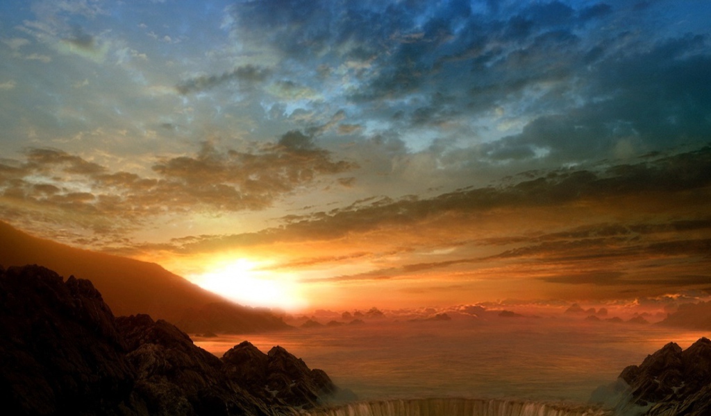 Водопад на закате