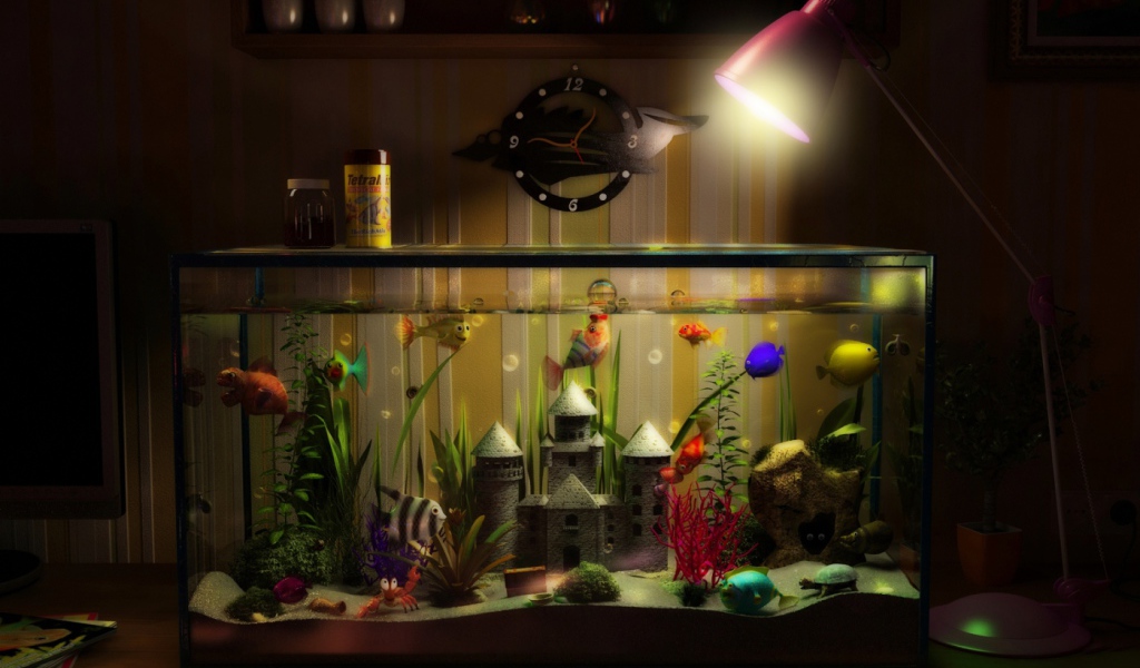 3D аквариум с рыбками