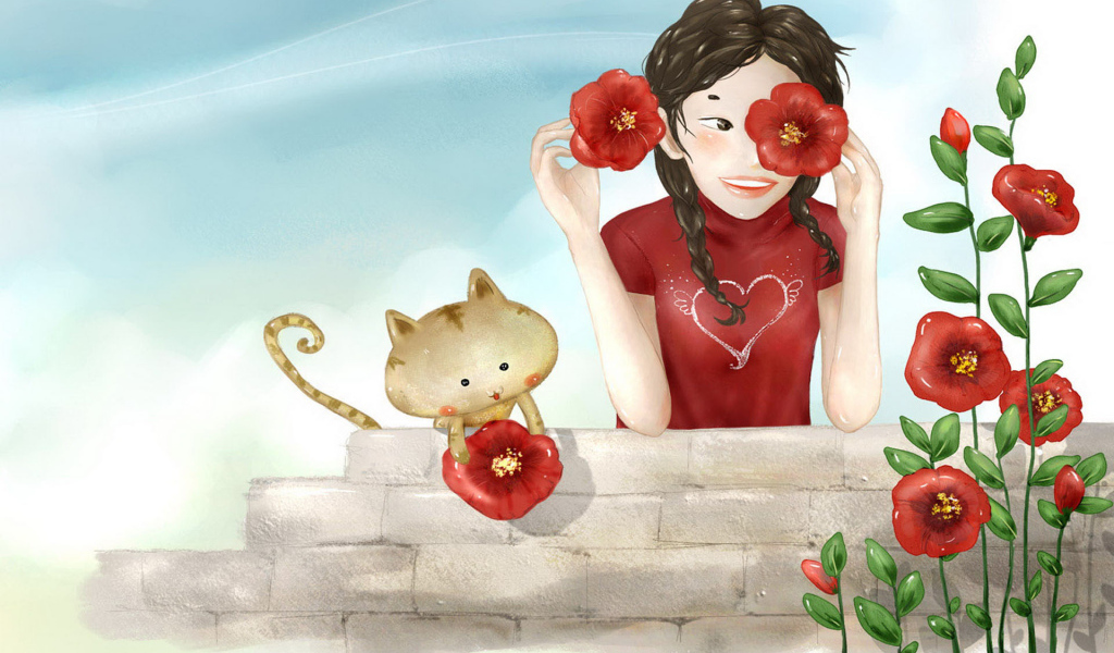 Дружеская пара с цветами